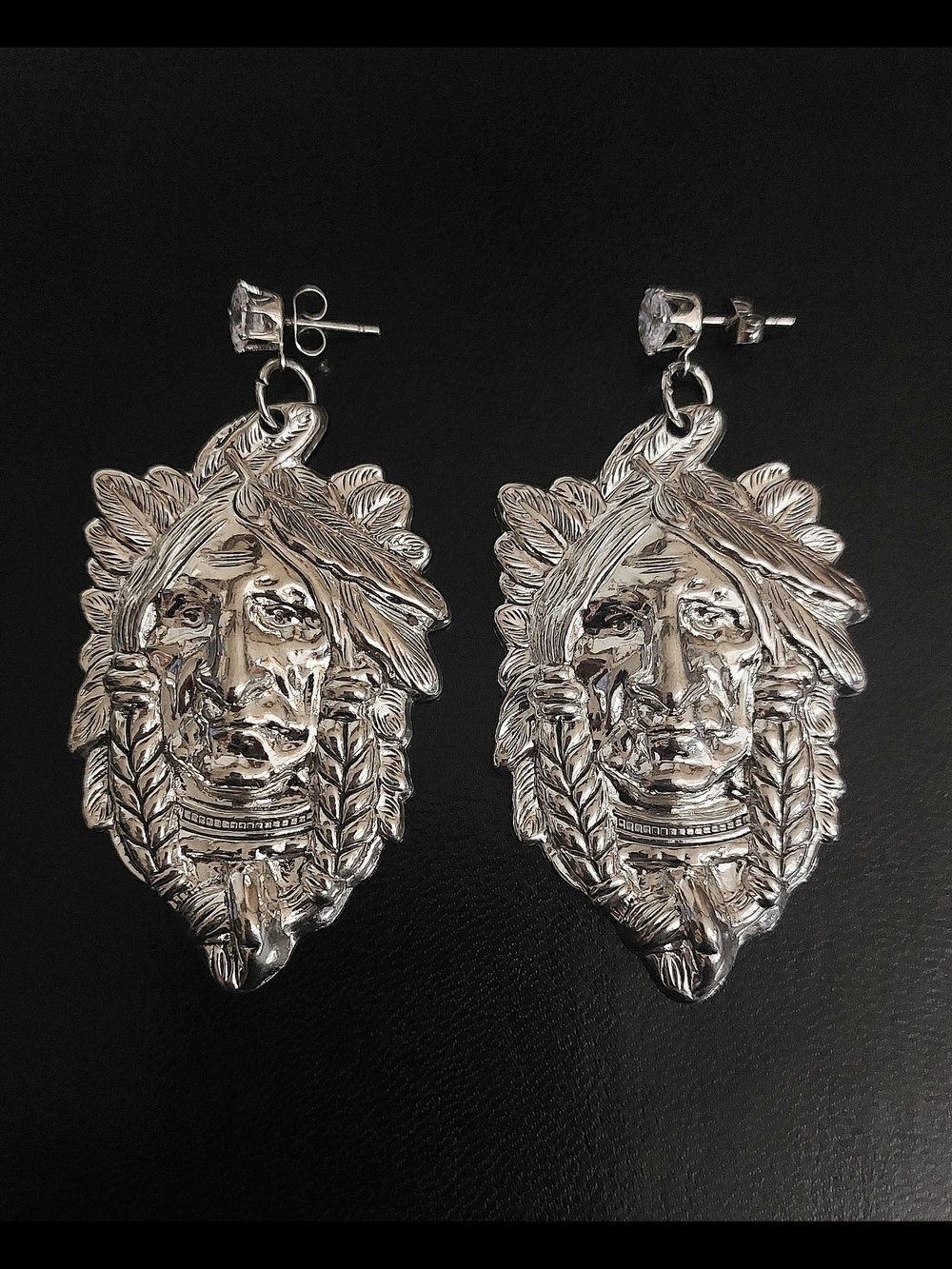 Native Chief Face Dangle Earrings Rhinestone Stud - Womens Jewelry